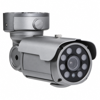 Left-side view of Eyemax TIR-M2332V-B 2MP HD-TVI outdoor bullet camera with eight COB infrared LEDs