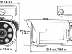Eyemax TIR-M2332V-B bullet camera dimensions in millimeters and inches