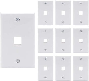 CN-FP01T001-W(10 Pack) Durable Plastic Wall Plate With 1-Port Keystone Jack Insert, Easy Installation!
