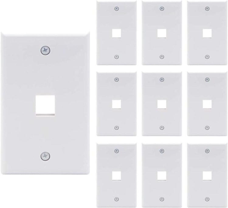 CN-FP01T001-W(10 Pack) Durable Plastic Wall Plate With 1-Port Keystone Jack Insert, Easy Installation!