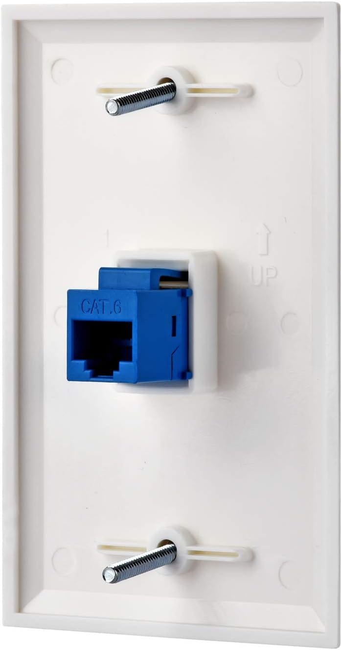 CN-FP01T001-W(10 Pack) Durable Plastic Wall Plate With 1-Port Keystone Jack Insert, Easy Installation!