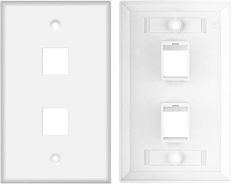 CN-FP02T001-W Modular Wall Plate Single-gang wall plate with a standard size 2-port keystone jack insert.