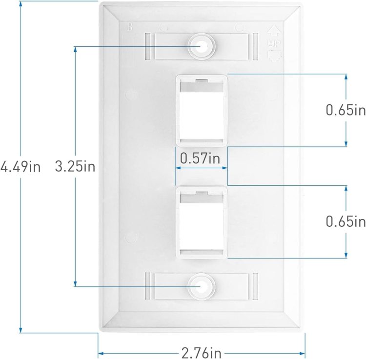 CN-FP02T001-W Modular Wall Plate Single-gang wall plate with a standard size 2-port keystone jack insert.