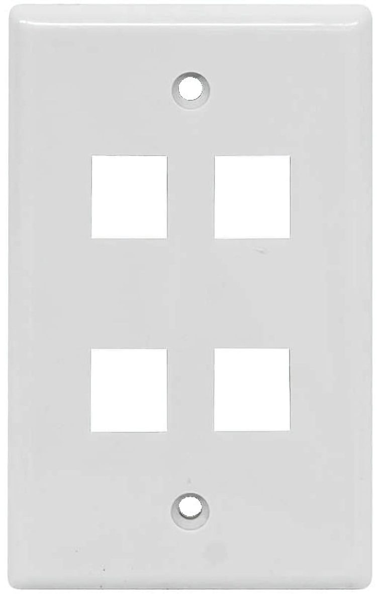 CN-FP04T001-W (10 Pack) a single-gang wall plate with a standard size 4-port keystone jack insert. This wall plate is made with durable plastic to ensure a fast and easy installation.