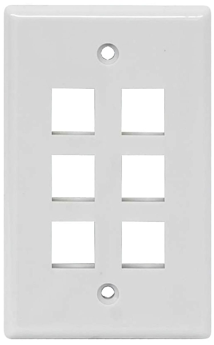 CN-FP06T001-W (10 Pack) 6 Terminal Modular Single-gang wall plate with a standard size 6-port keystone jack insert