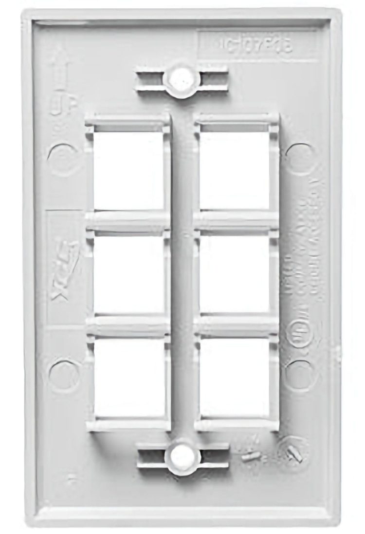 CN-FP06T001-W (10 Pack) 6 Terminal Modular Single-gang wall plate with a standard size 6-port keystone jack insert