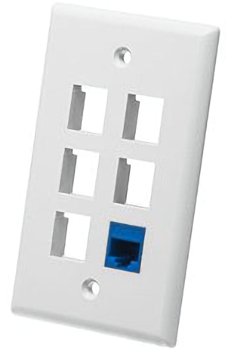 CN-FP06T001-W (10 Pack) 6 Terminal Modular Single-gang wall plate with a standard size 6-port keystone jack insert