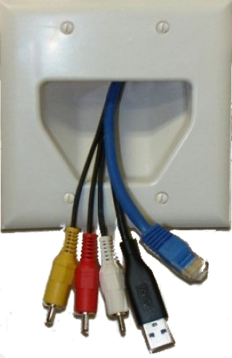 CN-FR2B1-WH Cable Recessed Double Gang White Recessed Cable Pass Through Wall Plate