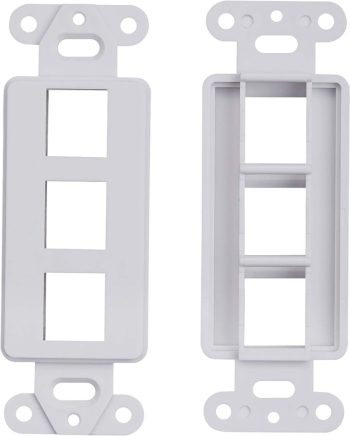 Upgrade your networking and low-voltage connections with CN-FS3T1-W (10 Pack)! This 3-port wall plate insert is perfect for home or office use, with a durable design and easy installation. Get yours in a convenient 10 pack for all your connectivity’s needs Front and Back.