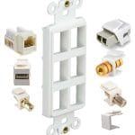 CN-FS6T1-W (10 Pack) Faceplate offers a convenient way to combine multiple keystone inserts, including HDMI, RJ45 Cat 6 Ethernet, RG6 coax, Banana plug.