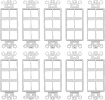 CN-FS6T1-W (10 Pack) Faceplate offers a convenient way to combine multiple keystone inserts, including HDMI, RJ45 Cat 6 Ethernet, RG6 coax, Banana plug.