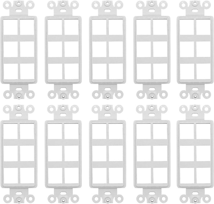 CN-FS6T1-W (10 Pack) Faceplate offers a convenient way to combine multiple keystone inserts, including HDMI, RJ45 Cat 6 Ethernet, RG6 coax, Banana plug.