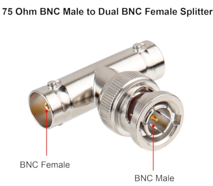 CN-TB1134 BNC Splitter Adapter BNC Male to Dual BNC Female T Type Triple Jack Splitter Connector for CCTV Security Cameras Connector