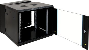 Securely house your network systems with Collsam RA-AD06-05 Double Section Rack Cabinet. Customizable height and accessories for optimal functionality. 9U, 12U, or 15U capacity. Front glass door and welded frame for reliable protection. Perfect for small companies or households, open door.