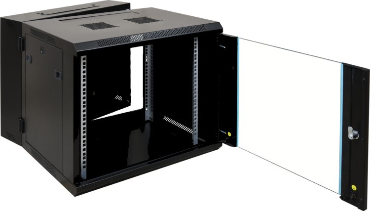Securely house your network systems with Collsam RA-AD06-05 Double Section Rack Cabinet. Customizable height and accessories for optimal functionality. 9U, 12U, or 15U capacity. Front glass door and welded frame for reliable protection. Perfect for small companies or households, open door.
