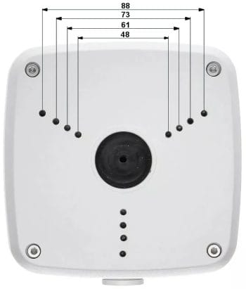 Dahua DH-PFA122 Waterproof Aluminum Black or White Junction Box for Outdoor Use, Compatible with Dahua A42AC2Z-B 4MP CVI Bullet Cameras. Max Load Capacity 6.6 Lb. (2.99 Kg). IP66 Rated Whole Dimensions