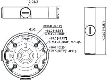 Dahua Technology PFA139 Waterproof junction box for HDW6 and HDBW7 cameras is a waterproof junction box for HDW6 and HDBW7 cameras Dimensions.