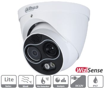 Experience superior surveillance with the Dahua DH-TPC-DF1241N thermal network eyeball camera. See clearly in any condition, with advanced features like excessive temperature detection and motion analytics. Durable and reliable, with IP67 protection and a 6kV lightning rating.