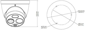 Experience superior surveillance with the Dahua DH-TPC-DF1241N thermal network eyeball camera. See clearly in any condition, with advanced features like excessive temperature detection and motion analytics. Durable and reliable, with IP67 protection and a 6kV lightning rating, dimensions.