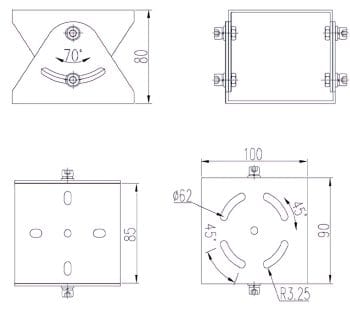 Dahua DH-ZAZ100W 304 Stainless-Steel Explosion Protection Mount Adapters For DH-EPC230UN and DH-EXB100 Wall Mount. Load Capacity Of 110lbs, Suited for Extreme Temperatures Dimensions.