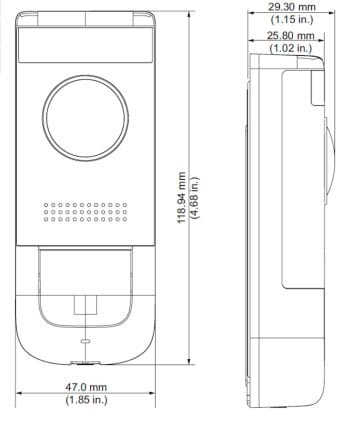Dahua DHI-DB11 Video Doorbell. It Has Passive IR Motion Detection, Built-In Microphone and Speaker, And Is Compatible with Alexa®. Ideal For Homes and Small Businesses Dimensions.
