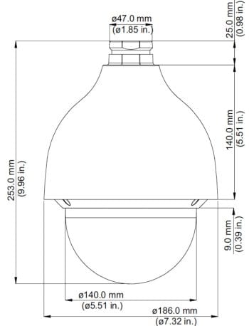 Dahua Technology 50230IC Pro Series 2MP 30x Starlight Outdoor HD-CVI PTZ Dome Camera Dimensions