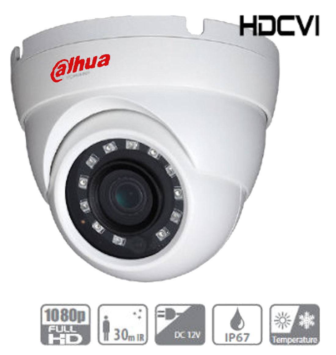 Dahua Lite 2MP HDCVI Mini Eyeball IR 2.8mm Multi-Format Security Camera, White (A211K02)