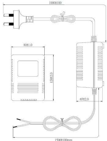 Dahua A24-3A 24VAC 3A Power Adapter Dimensions