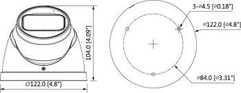 DAHUA TECHNOLOGY  A52AJ6Z Eyeball Camera, 1/2.8”, CMOS, 5Megapixel, 0005 Lux F13, WDR, ICR, 20fps, 2.7-13.5 mm Motorized Lens, Smart IR, AC24V, DC12V, IP67 Dimensions.