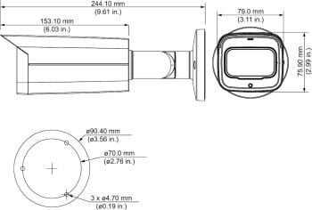 Dahua Technology Pro Series A82AF5V 8MP Outdoor HD-CVI Bullet Camera with 3.7-11mm Lens and Night Vision Dimensions