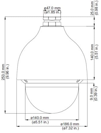 Dahua Technology 50230UNI-A 2MP Vandal-Resistant 30x PTZ Dimensions