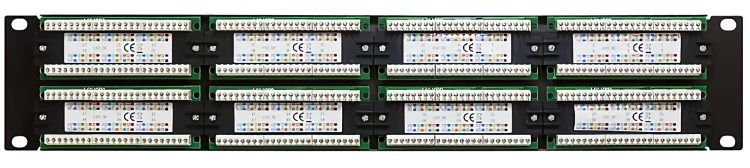 The Collsam CN-KD-PP5-06 is a wall-mountable 19-inch CAT5e patch panel with 48 ports, designed for 2U height when rack-mounted, and utilizing 110 punch down terminations Back View.