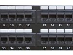 The Collsam CN-KD-PP5-06 is a wall-mountable 19-inch CAT5e patch panel with 48 ports, designed for 2U height when rack-mounted, and utilizing 110 punch down terminations Front View.