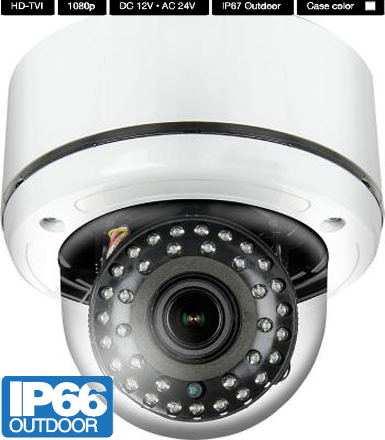 Experience Ultimate Outdoor Security with Eyemax TIV-B3032V-W HD-TVI Dome Camera: 1080P, 2 Megapixel IP66 Weatherproof, Varifocal Lens, Day and Night Vision, and Vandal-Proof Design