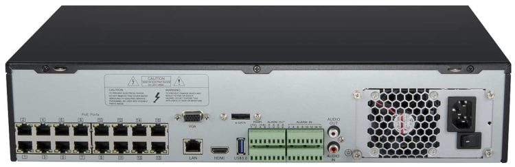 Eyemax NVST-TX216-32, a 32-channel NVR with advanced SOC technology for high-definition recording on every channel for IP cameras up to 3MP with 16 channel PoE Input Back View