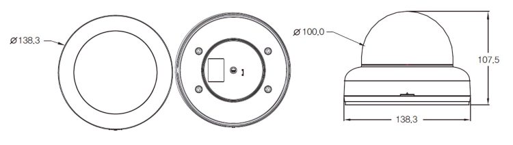 Eyemax DI-1635V Superdome 650TVL Indoor IR Dome Camera, Auto-Iris Varifocal Lens Black or White Color Dimensions