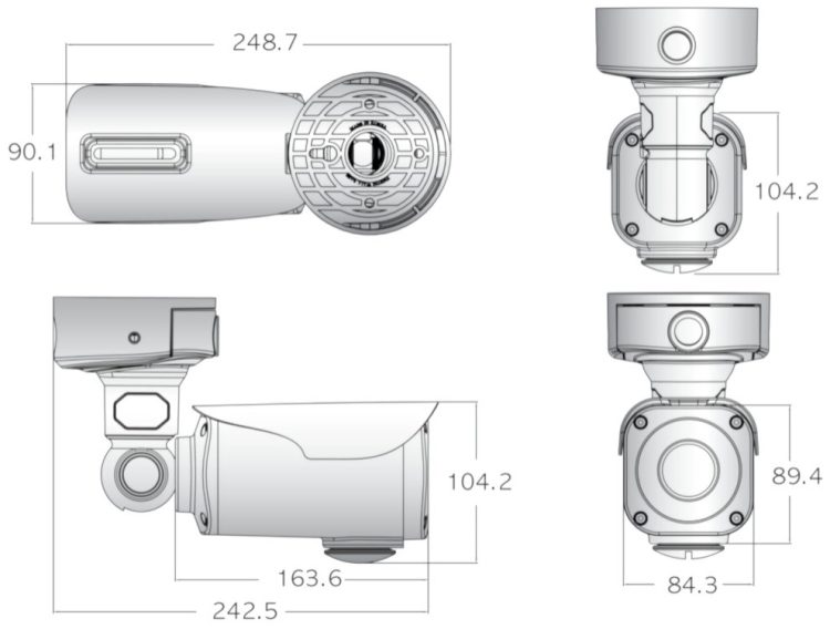 Eyemax TIR 2662V B HD TVI 1080p 2Megapixel IR Bullet Camera with Varifocal Lens and IP68 Ingress Protection Dimensions