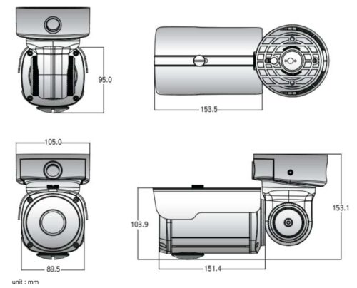 UIR-2342V-B EX-SDI 1080p 2 Megapixels IR Bullet Camera With 8 COB IR And 2.8~12 mm Lens DIMENSIONS