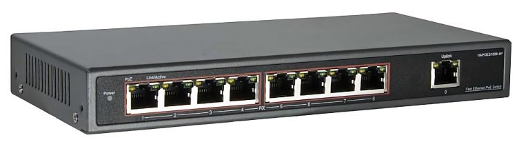 HA-PW1609-8P is an 8 RJ-45 10/100M/1000M Gigabit Switch With 8 POE Injector Voltage Range DC 48V IEEE802.3x Flow Control Right View