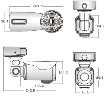 Eyemax TIR-2664V HD TVI camera. Featuring 1080p resolution, IP68 rating, 6 COB IR LEDs, and more for ultimate protection dimensions.