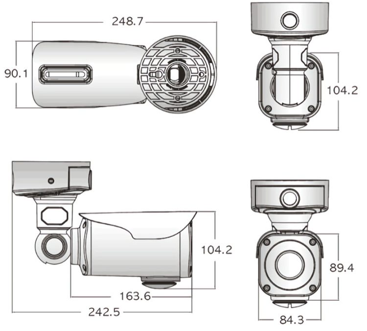 Eyemax TIR-2664V HD TVI camera. Featuring 1080p resolution, IP68 rating, 6 COB IR LEDs, and more for ultimate protection dimensions.