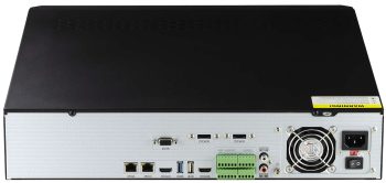 Eyemax NVST-TS5400-64 NVR. Supports 64 IP inputs, 16-channel playback, 8MP display, H.265, HDMI, and more. Perfect for home, business, and government use. Offered by Collsam Security Back View.