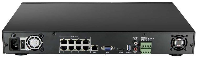 Eyemax NVST-TX208-32 NVR. High Resolution 32 Channel NVR with PoE Input and SOC Technology Perfect for home, commerce, and government security needs Back View.