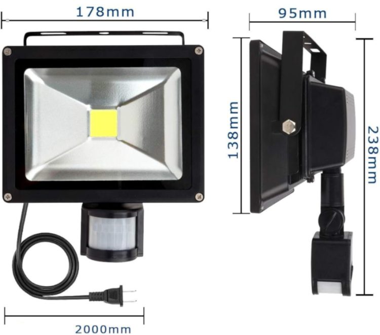 LEDVON OPC-FSL-AB1 10W 1000 luminous or 30W 3000 Luminous 6000K Cool White High brightness outdoor Black LED floodlight Dimensions