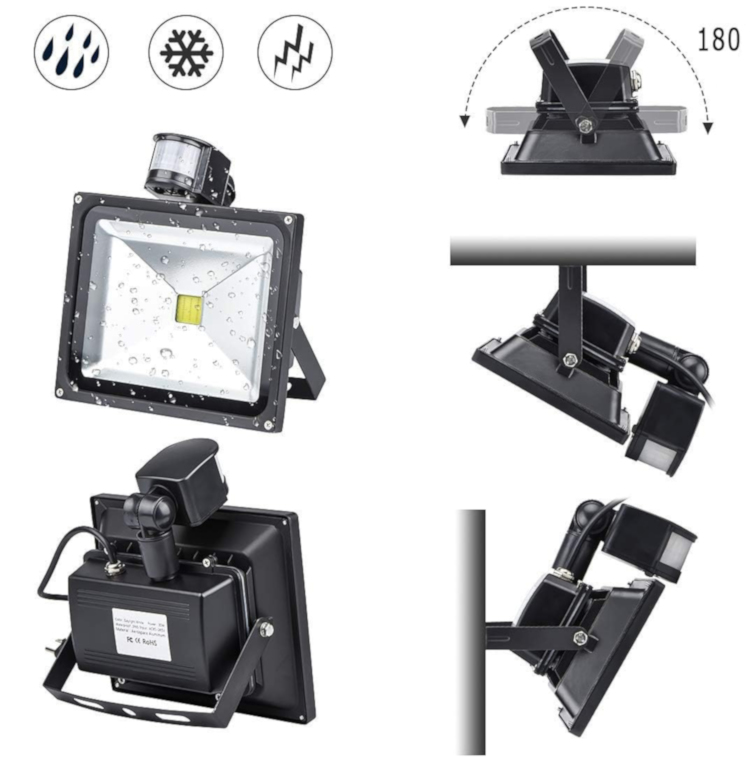 LEDVON OPC-FSL-AB1 10W 1000 luminous or 30W 3000 Luminous 6000K Cool White High brightness outdoor Black LED floodlight Sensors Adjustment