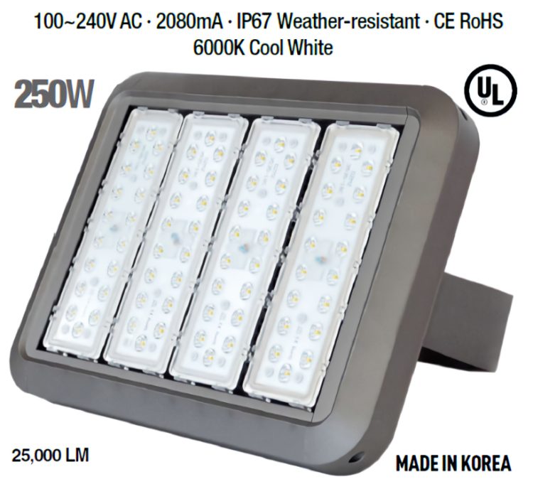 Upgrade your outdoor lighting with LEDVON OPC-FUL-PGS250LD LED floodlight. UL listed, 250W, 6000K, 25000 lumens output, energy efficient and long-lasting. Perfect for security, building, and sports field lighting.