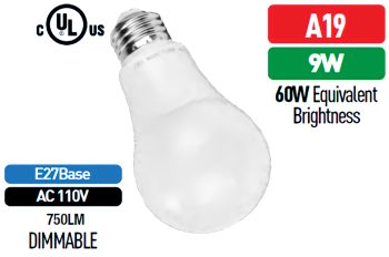 Ledvon OPC-BU-A1909 E27 Base A19 9W bulb. Energy efficient, versatile, and available in 3000K or 6000K, it's the perfect choice for any standard light fixture. Brighten up your space with ease