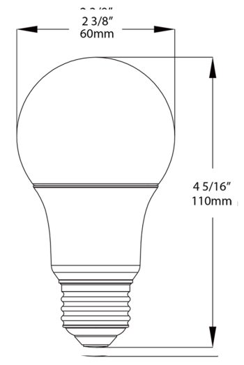 Ledvon OPC-BU-A1909 E27 Base A19 9W bulb. Energy efficient, versatile, and available in 3000K or 6000K, it's the perfect choice for any standard light fixture. Brighten up your space with ease Dimensions.