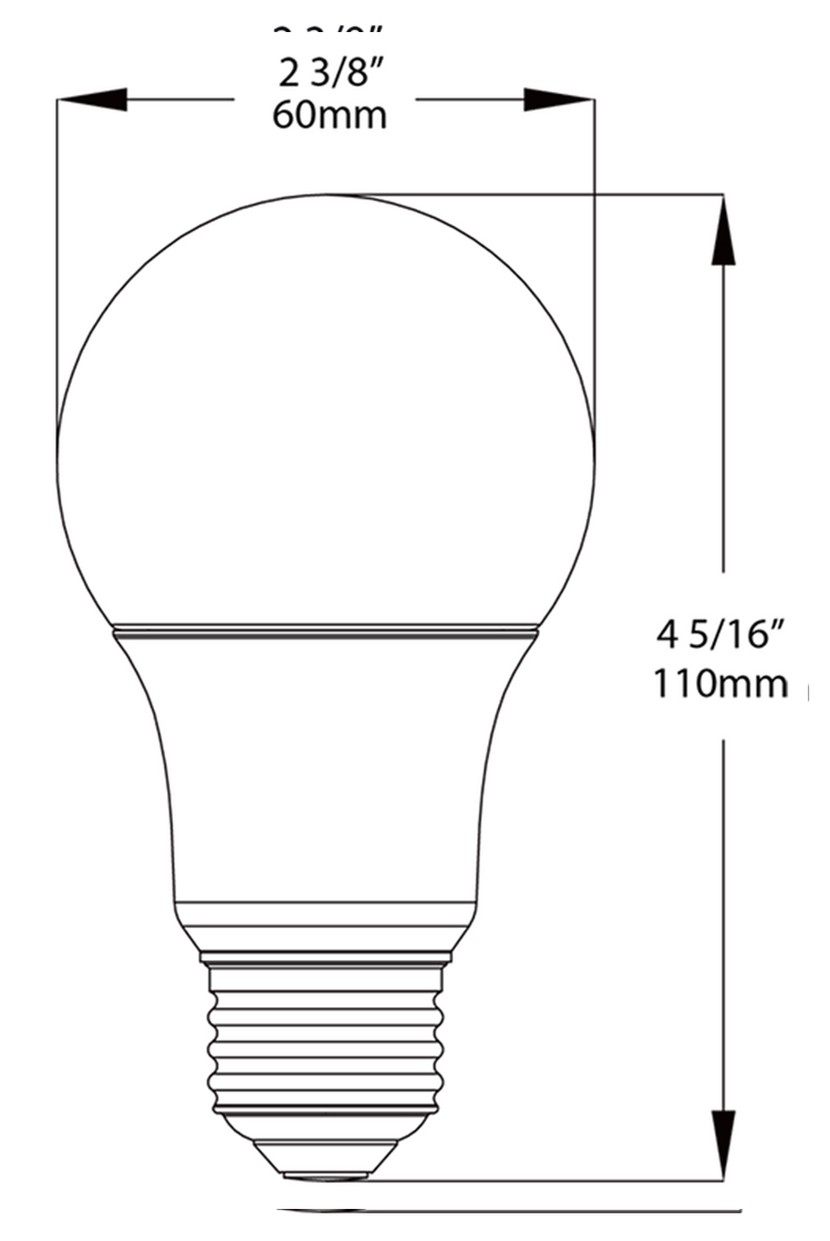 Ledvon OPC-BU-A1909 E27 Base A19 9W bulb. Energy efficient, versatile, and available in 3000K or 6000K, it's the perfect choice for any standard light fixture. Brighten up your space with ease Dimensions.