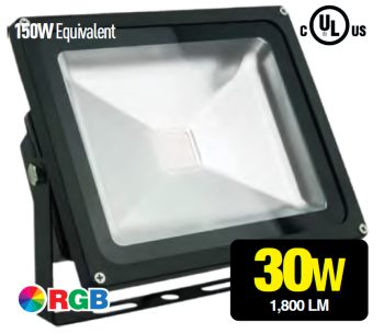 Ledvon OPC-FL-AB130A floodlight. Featuring RGBA LEDs, IP65 rating, and 30W power, perfect for architectural and entertainment use.